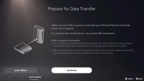 What happens when you transfer data to ps5?