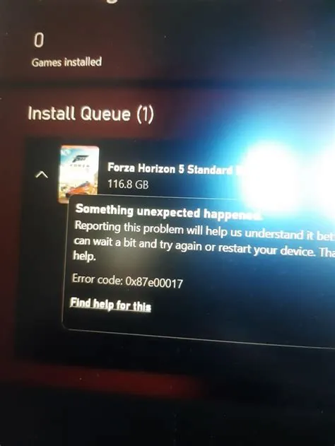 What is error code 0x87e00017 on xbox?