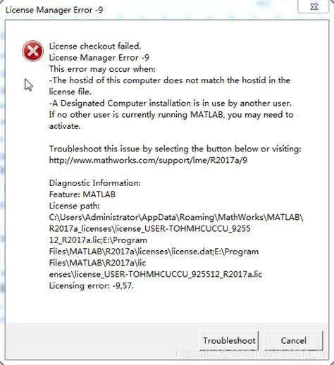 What is license error matlab?