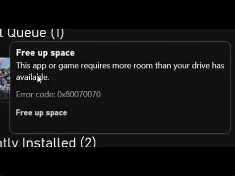 What is error code 0x80070070 on xbox game pass?