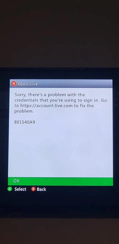 What is error code 801540a9 on xbox?