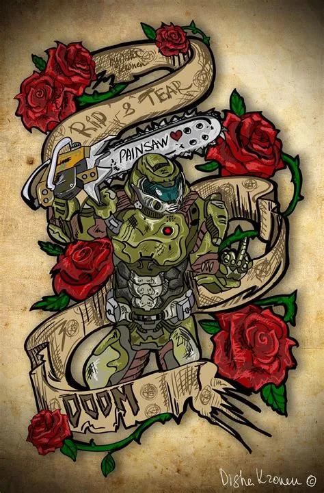 Does doomguy have tattoos?